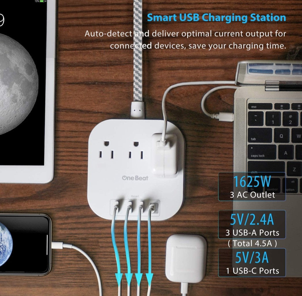 ultiprise avec USB C, 3 prises 4 ports USB (22,5 W/4,5 A),